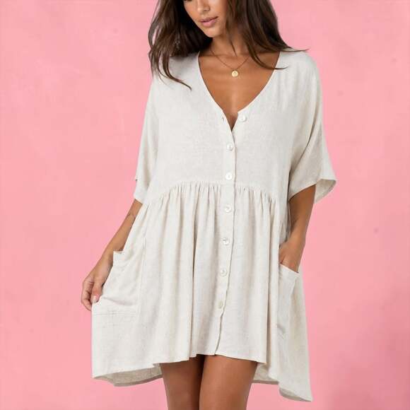 Princess Polly Dresses & Skirts - Princess Polly Cream Oversized Babydoll Smock Mini Dress XS/S